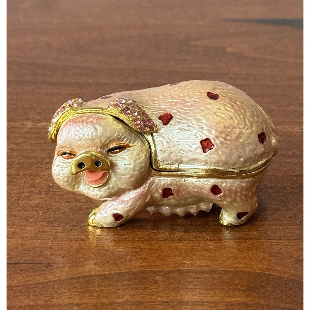 RUCCINI Happy Pig Pink Jeweled Mini 2.75" Trinket Box Rhinestone Enamel